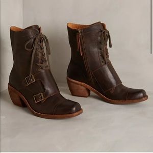 Latigo Anthropologie Peace Distressed Ankle Zip Strap Heeled Leather Tobacco